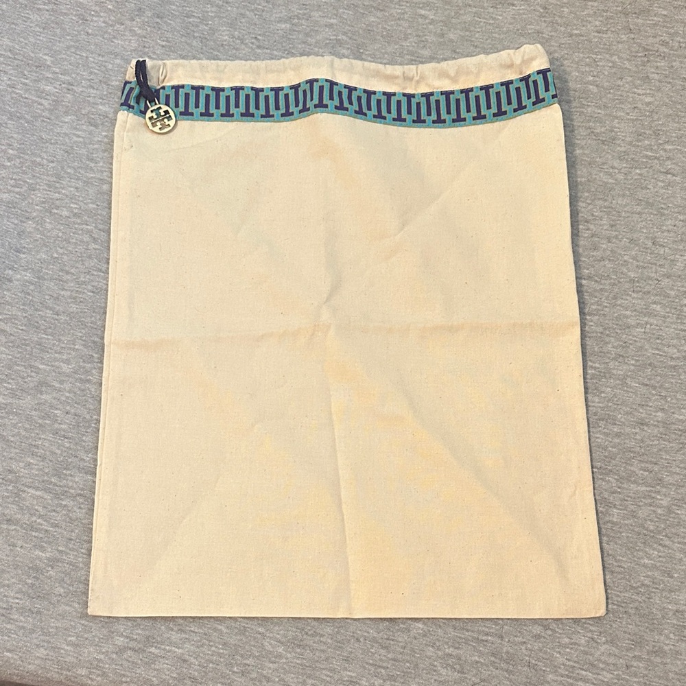 Tory Burch Canvas Drawstring Dust Bag with Blue Trim